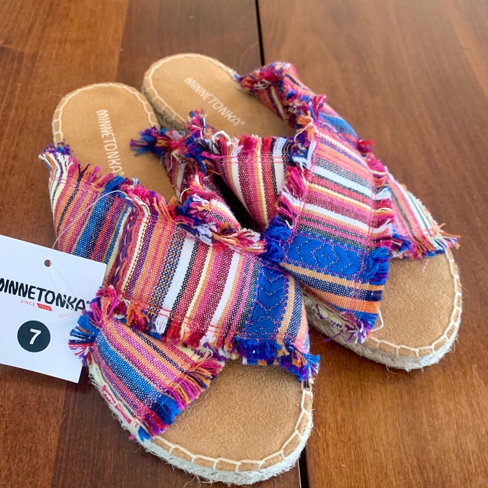 Minnetonka Multicolor Fringe Sandals. New with Tags.